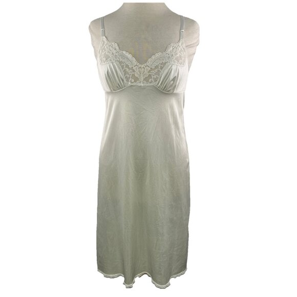 Vassarette 36 White Lace Nylon Slip Nightgown Vtg 80s 90s 10-105 USA Adjustable - Picture 1 of 7